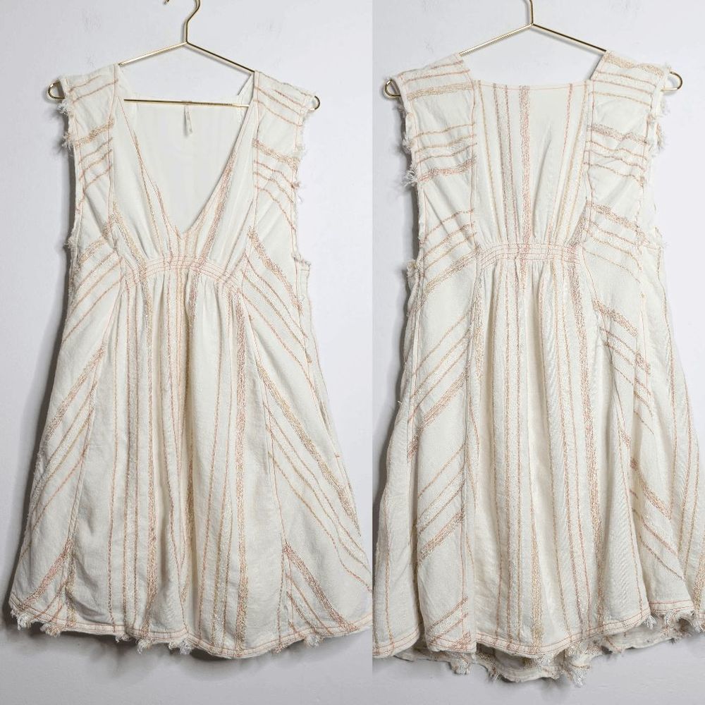 Free People Cream Mini Dress with Blush Stripe Detail